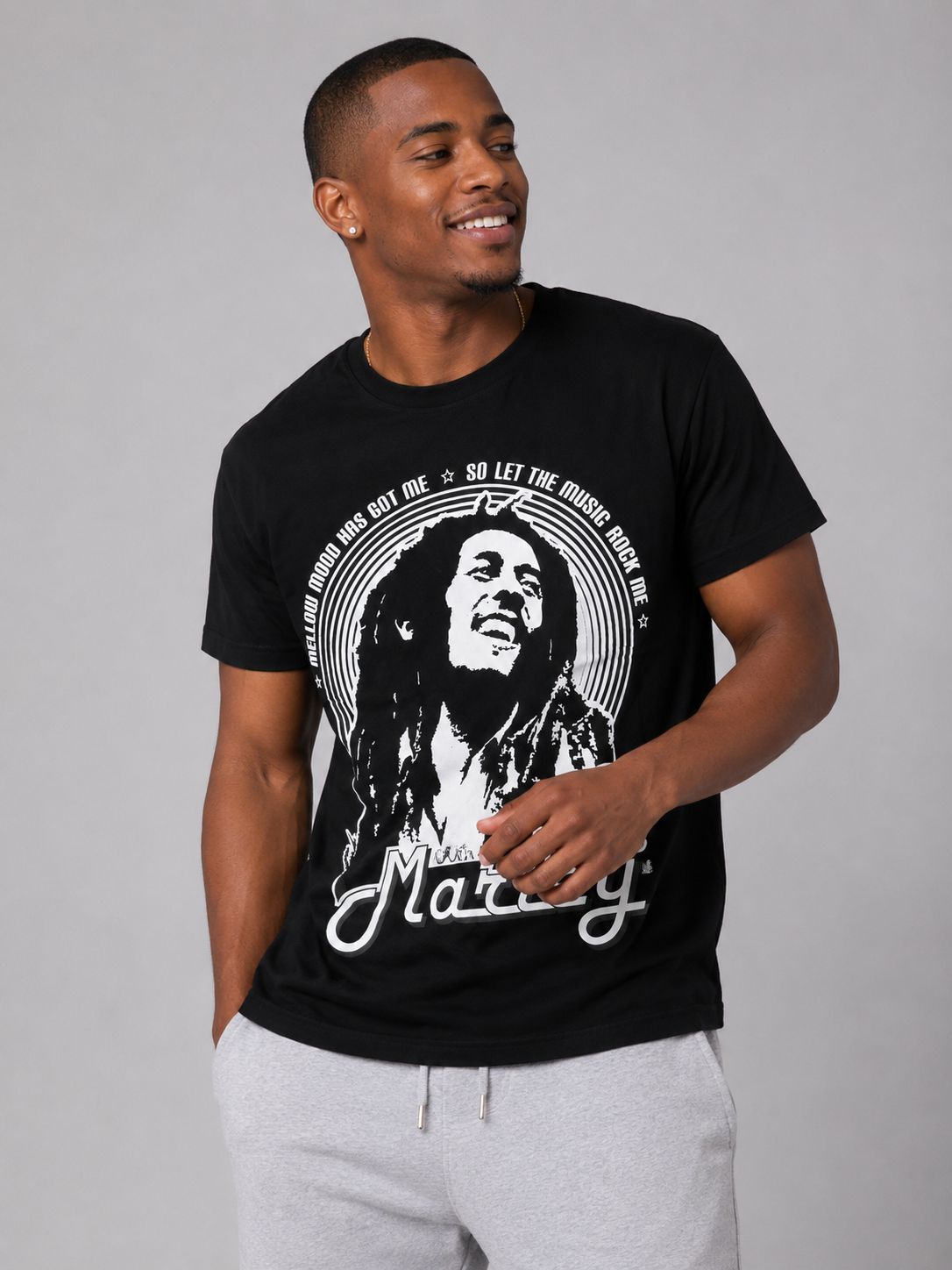 Men’s Bob Marley Music Graphic T-Shirt – Black