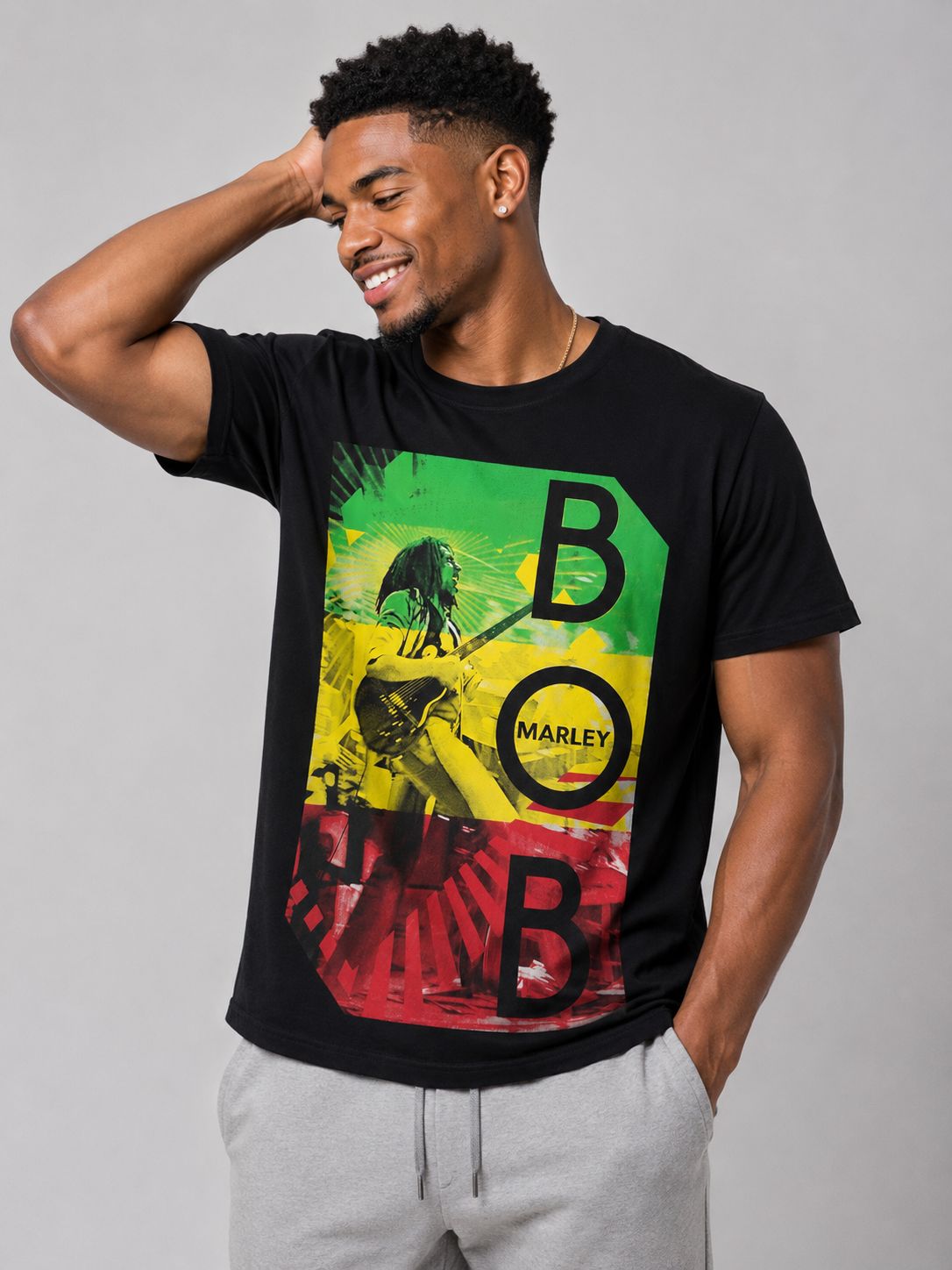 Men’s Bob Marley Reggae Guitar Graphic T-Shirt – Black