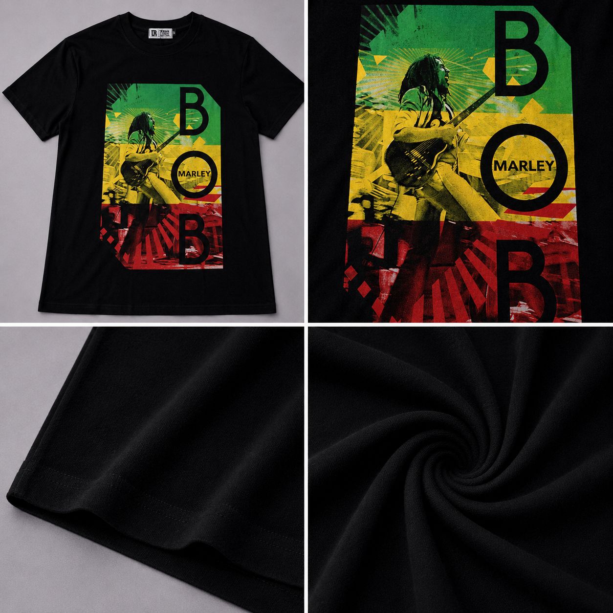Men’s Bob Marley Reggae Guitar Graphic T-Shirt – Black