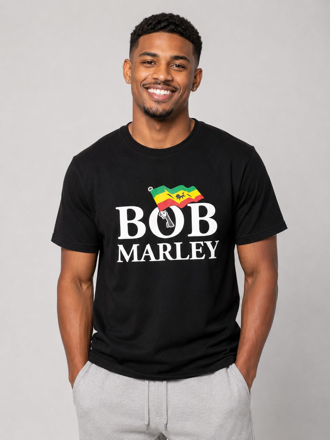 Men’s Bob Marley Flag Graphic T-Shirt – Black