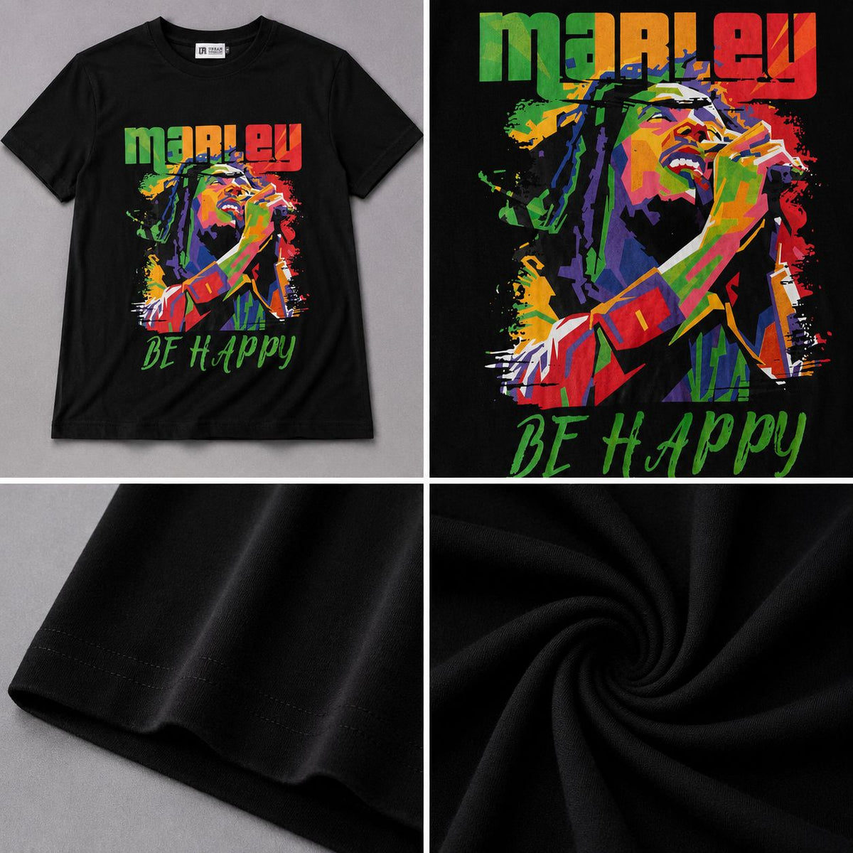 Men’s Bob Marley Be Happy Graphic T-Shirt – Black