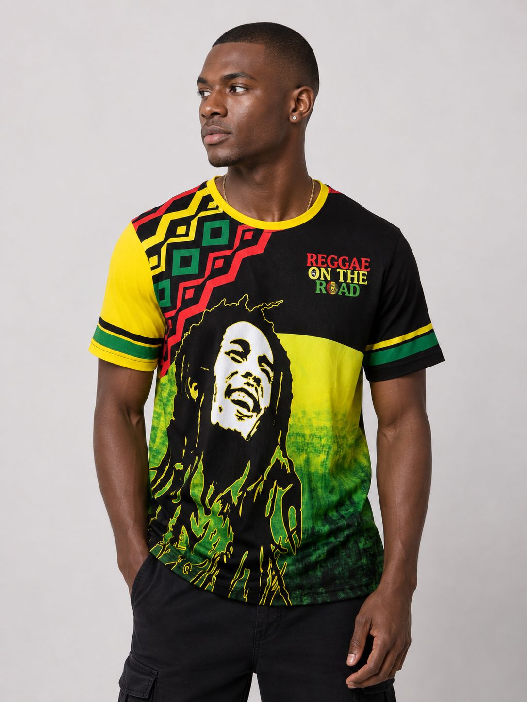 Men’s Bob Marley Stand Up Graphic T-Shirt – Rasta Colours