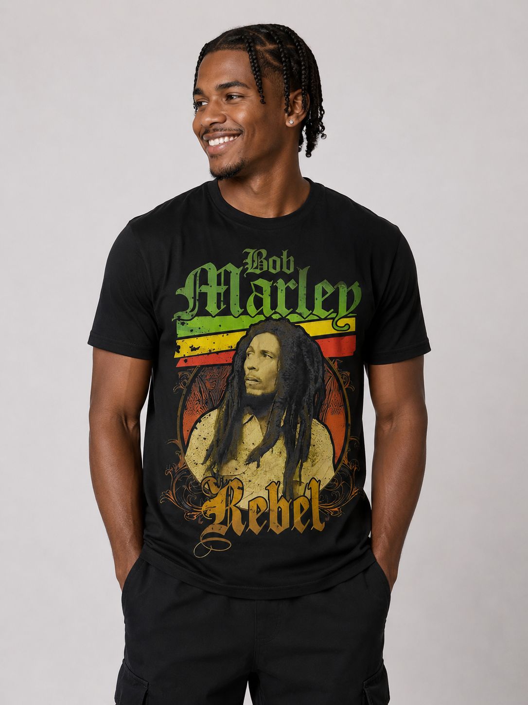 Men’s Bob Marley Rebel Graphic T-Shirt – Black