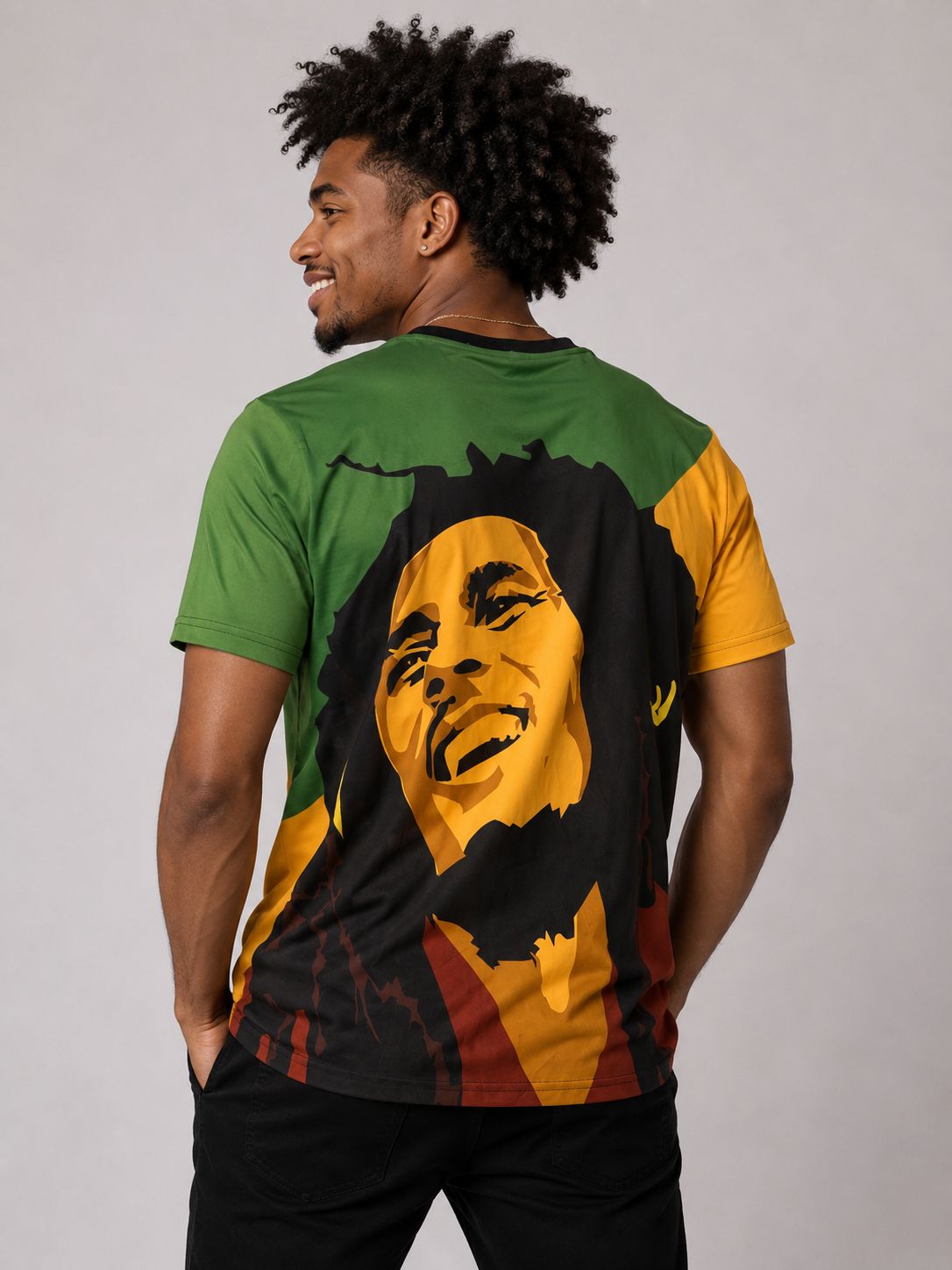 Men’s Bob Marley Portrait Graphic T-Shirt – Rasta Colours