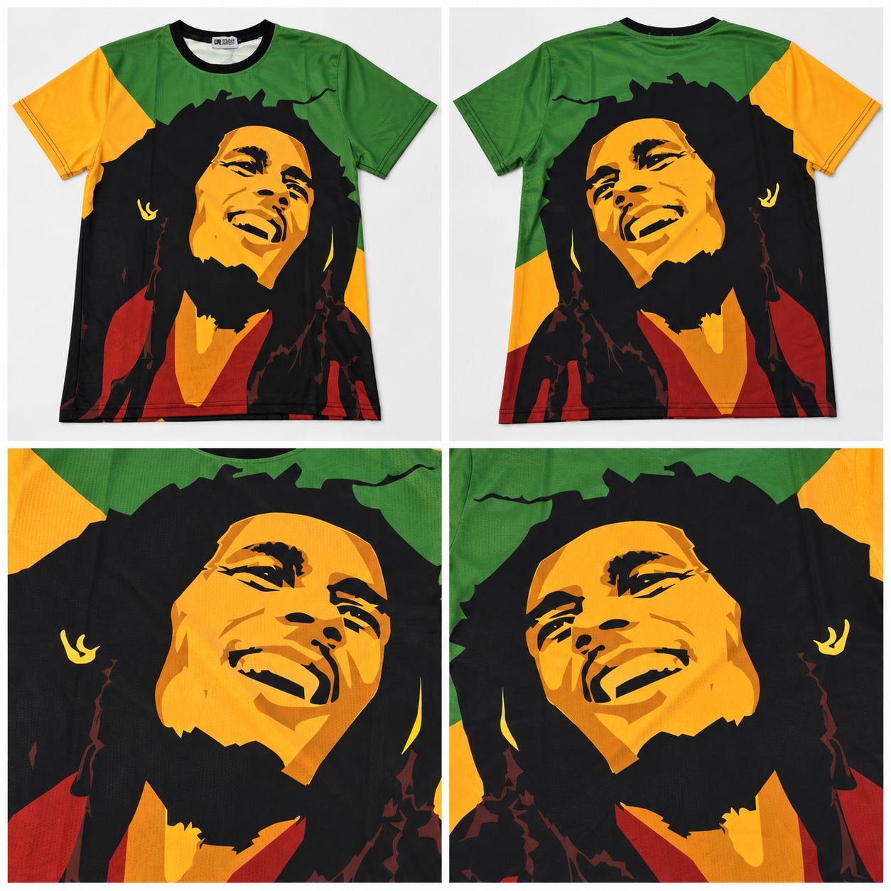 Men’s Bob Marley Portrait Graphic T-Shirt – Rasta Colours