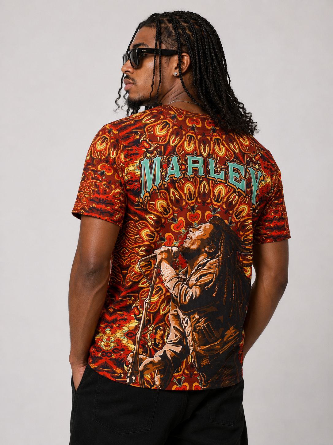 Men’s Bob Marley All-Over Graphic T-Shirt – Orange
