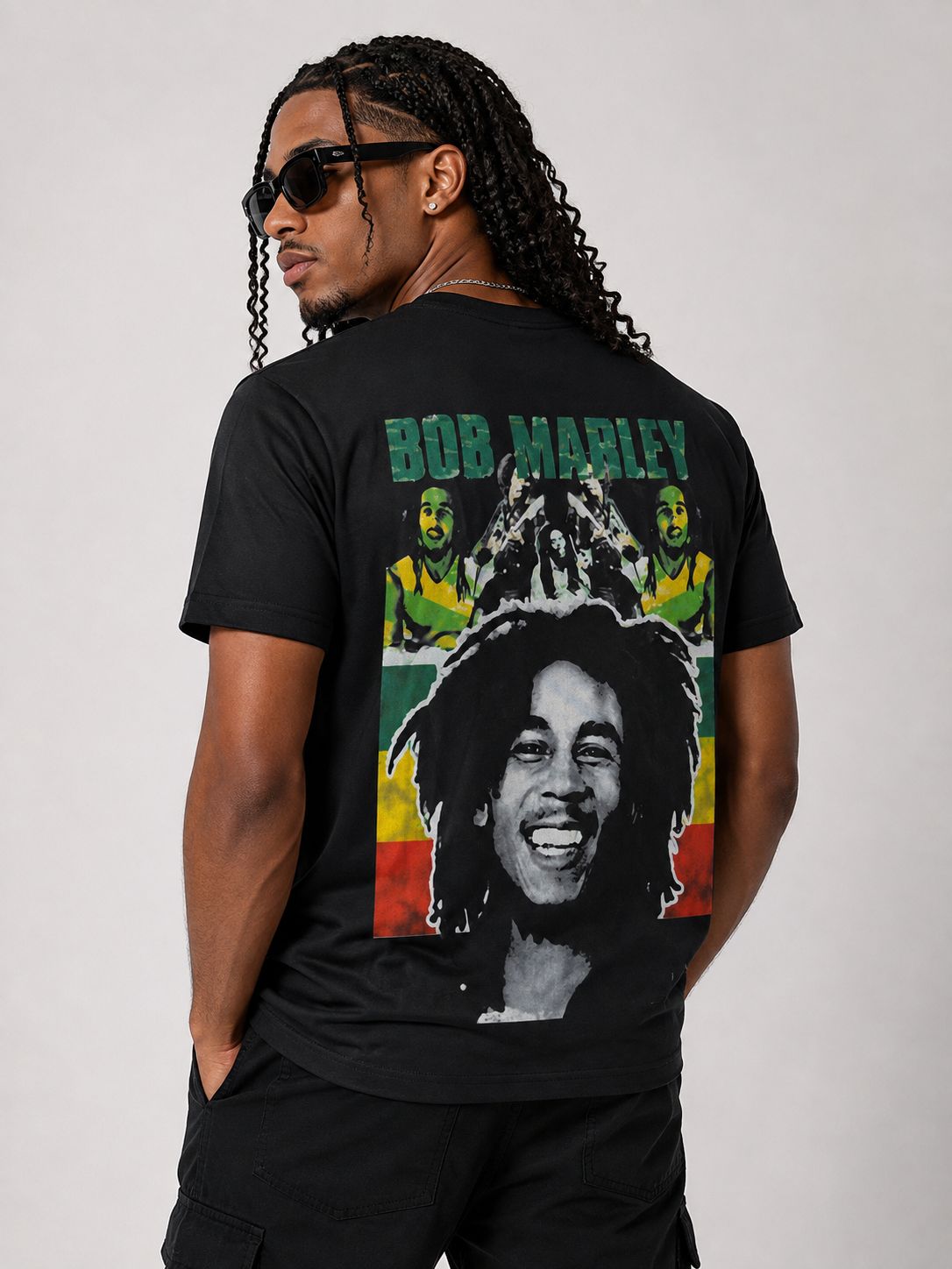 Men’s Bob Marley Rasta Portrait Graphic T-Shirt – Black