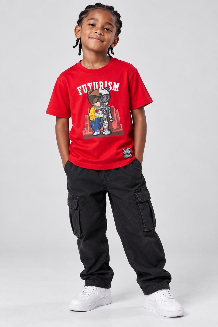 Victorious Kids’ Futurism Robot Bear Graphic T-Shirt – Red