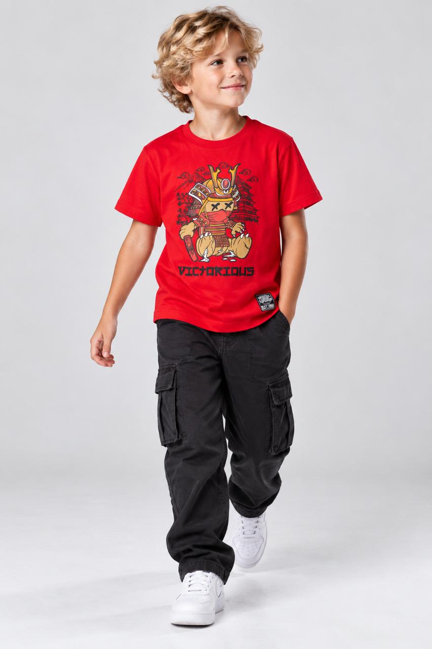 Victorious Kids’ Samurai Bear Graphic T-Shirt – Red