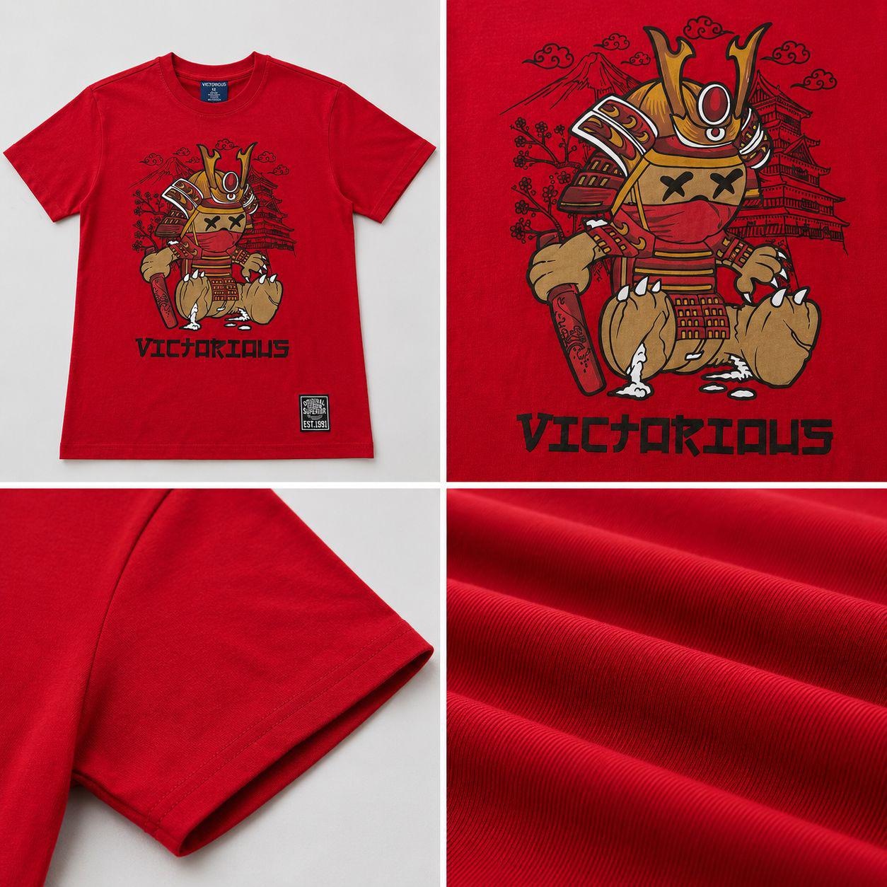 Victorious Kids’ Samurai Bear Graphic T-Shirt – Red