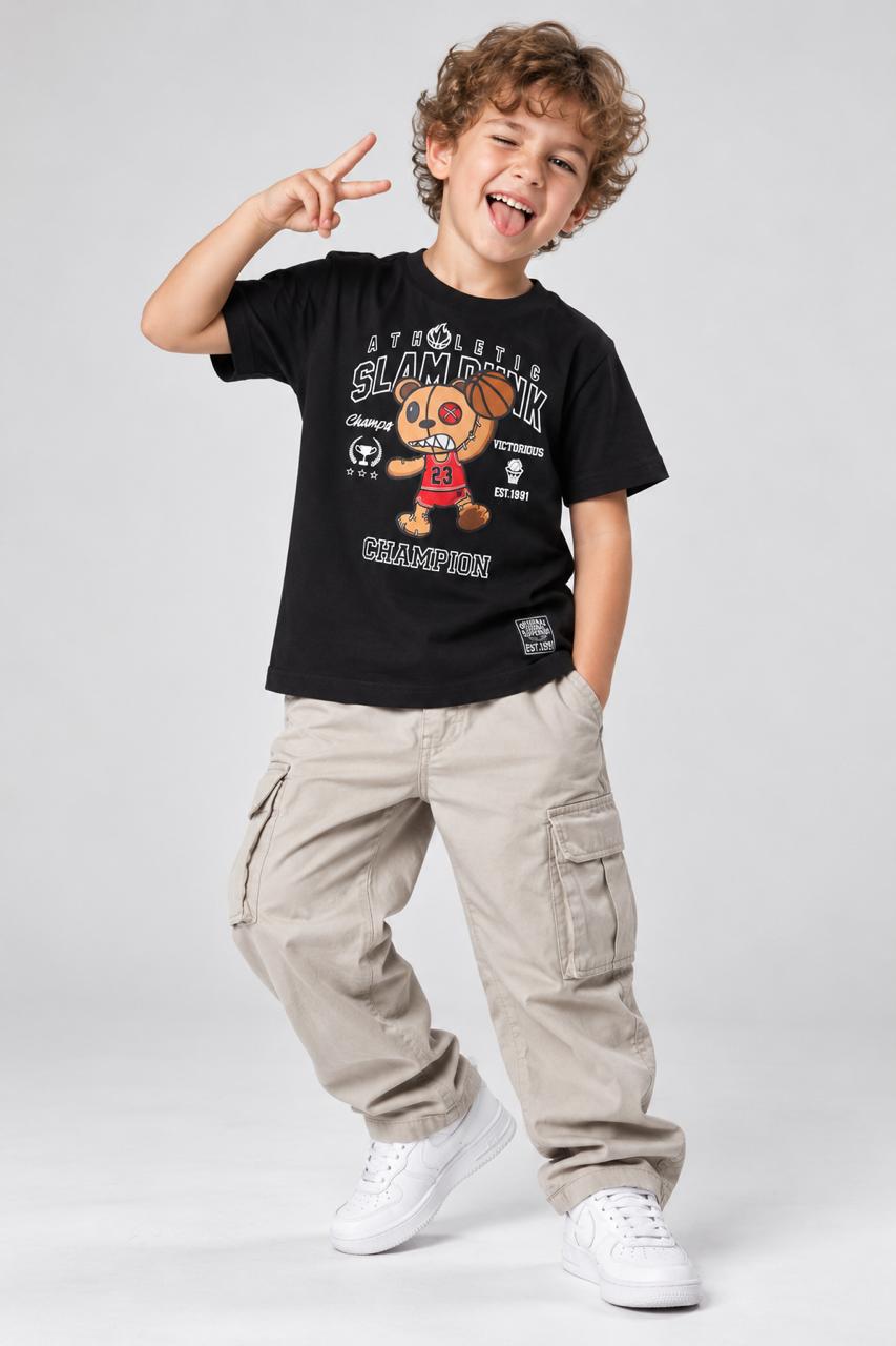 Victorious Kids’ Slam Dunk Bear Graphic T-Shirt – Black