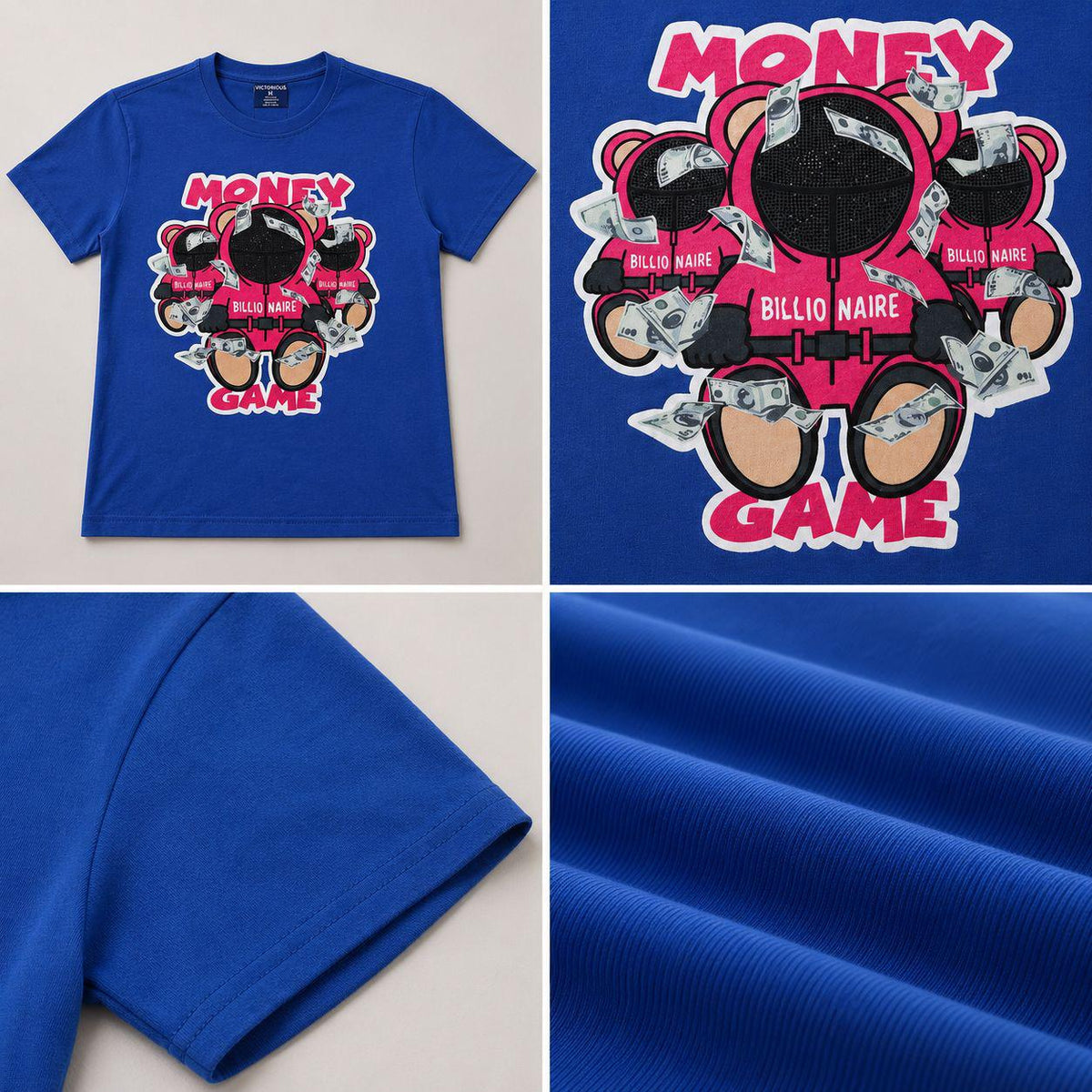 Victorious Kids’ Money Game Bear Graphic T-Shirt – Royal Blue