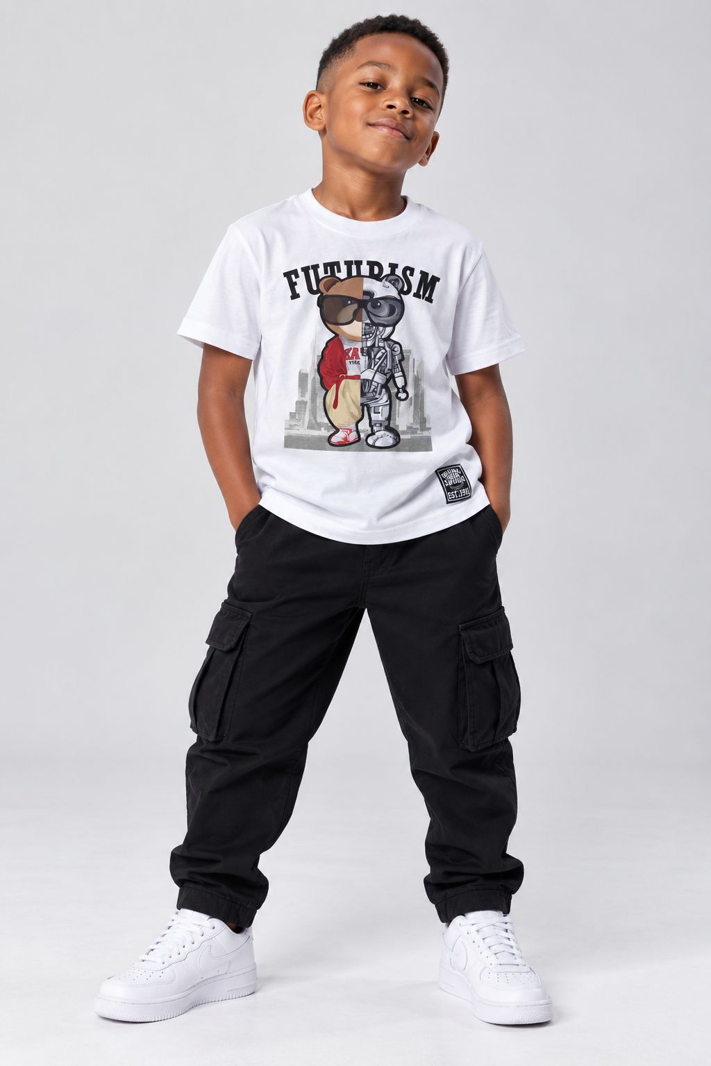 Boys’ Futurism Robot Bear Graphic T-Shirt – White