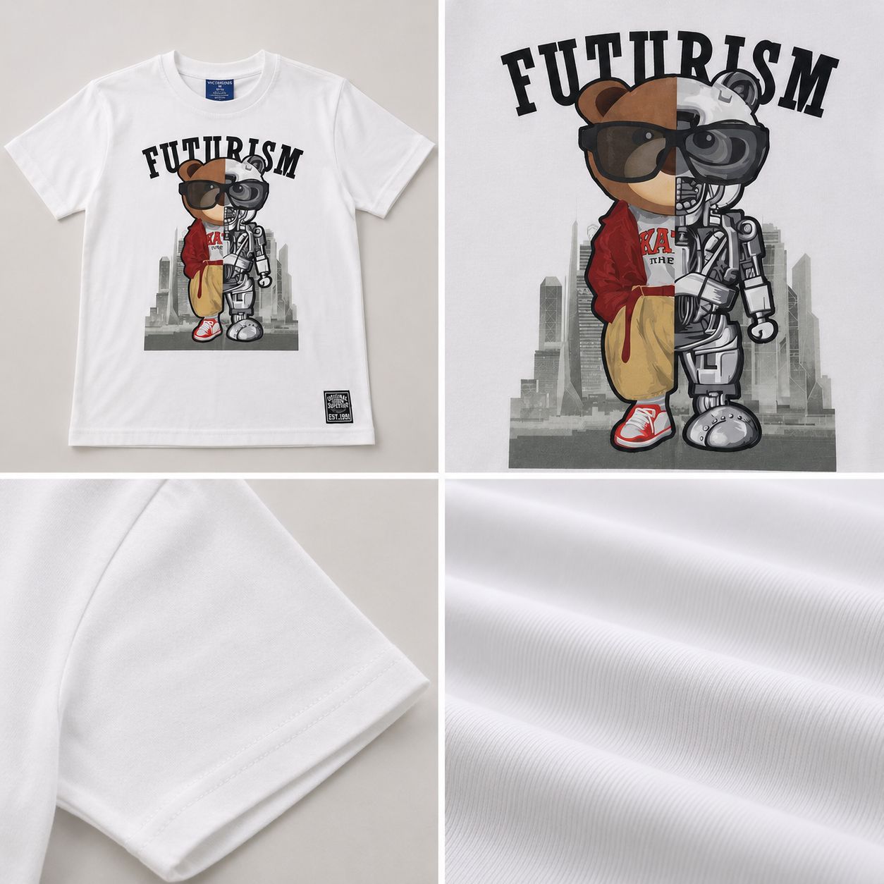 Boys’ Futurism Robot Bear Graphic T-Shirt – White