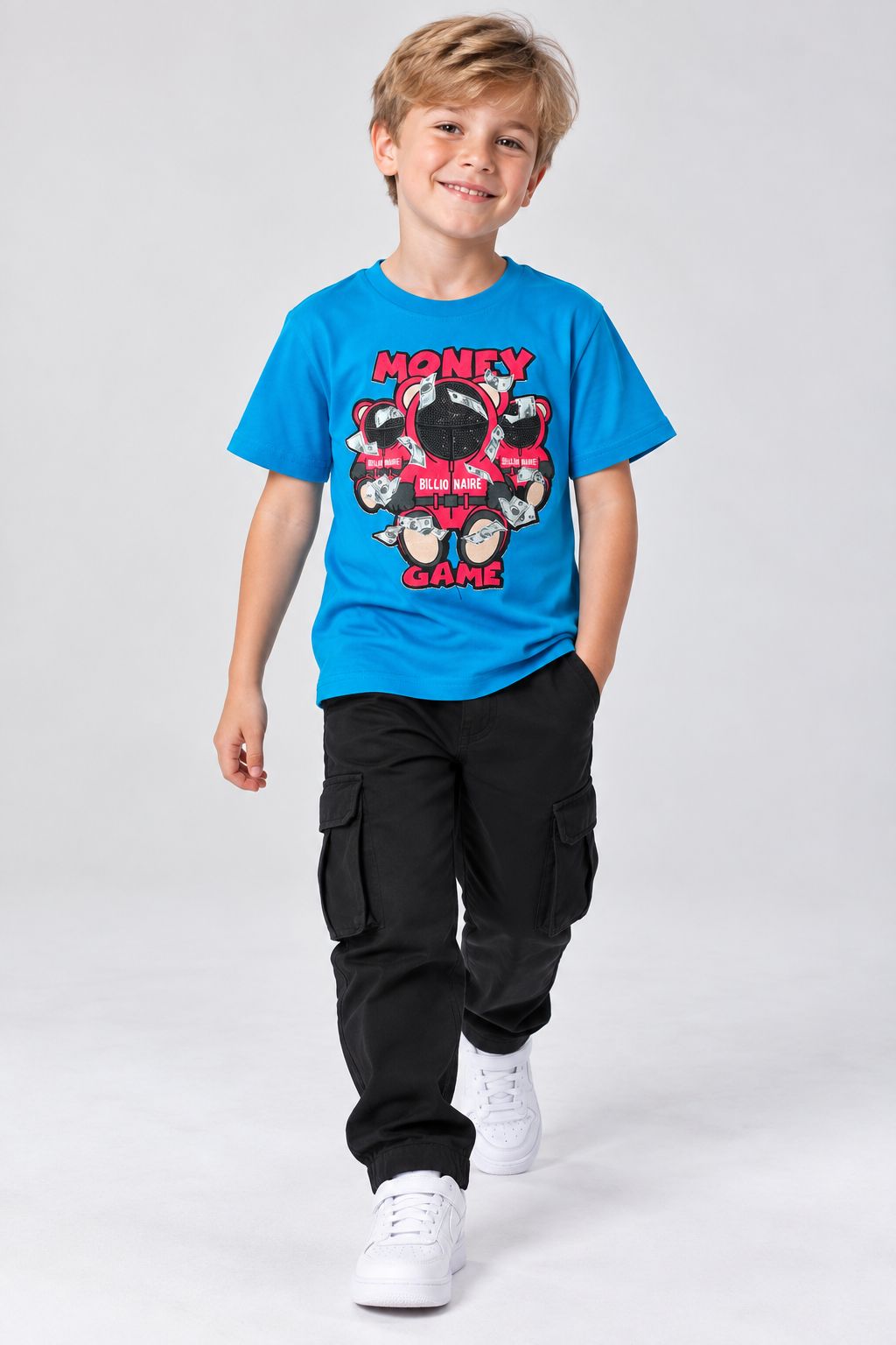 Victorious Kids’ Money Game Bear Graphic T-Shirt – Blue