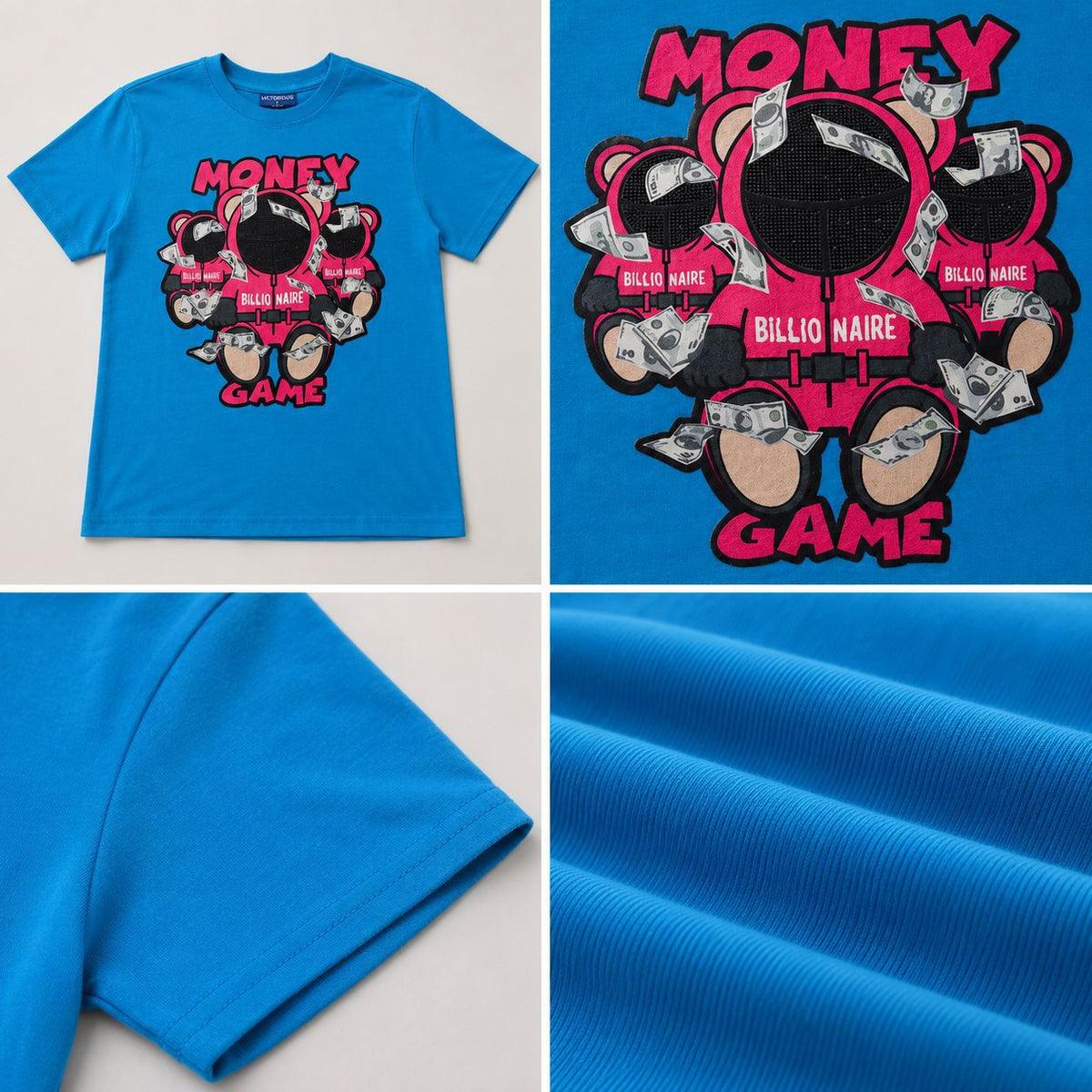 Victorious Kids’ Money Game Bear Graphic T-Shirt – Blue