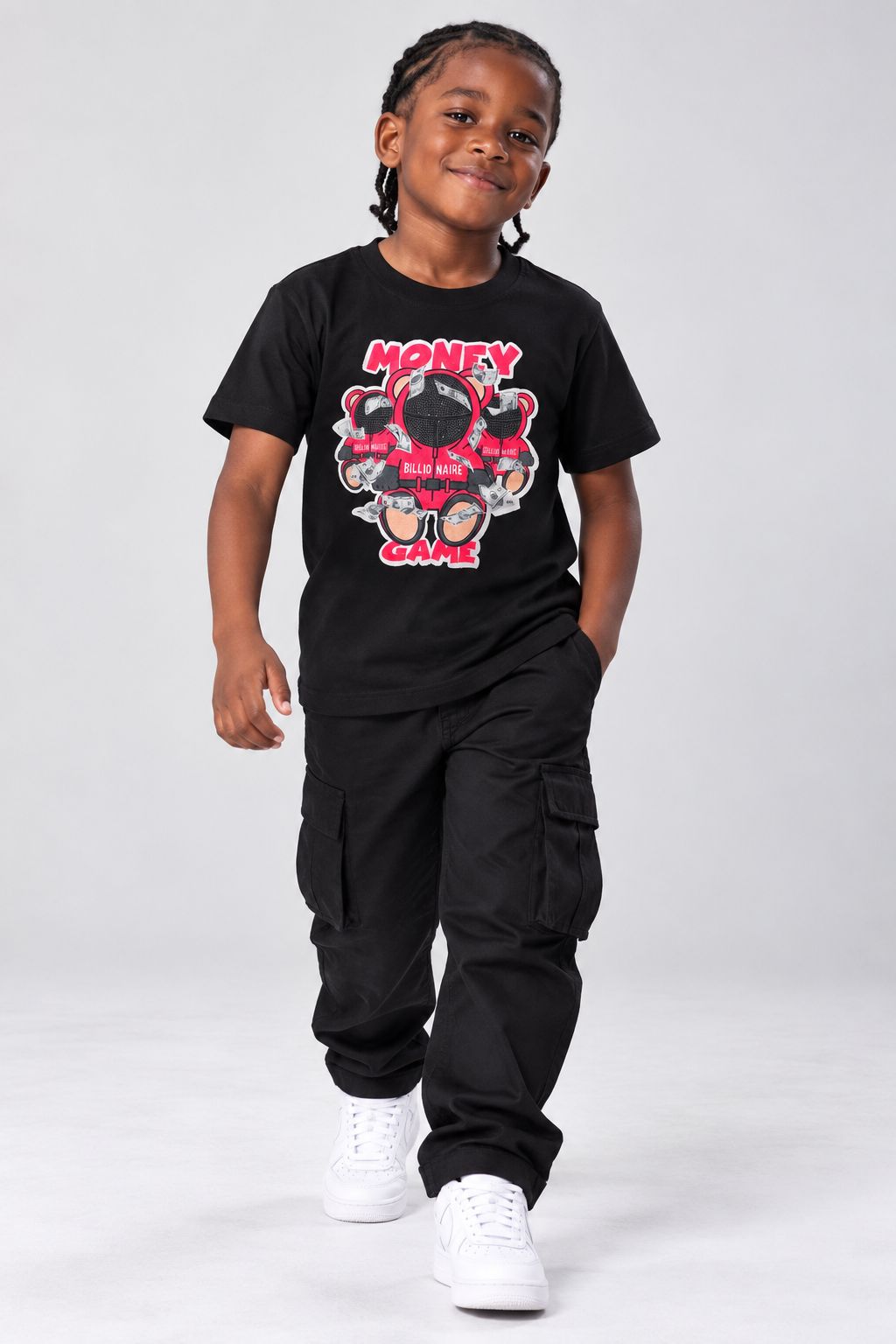 Victorious Kids’ Money Game Bear Graphic T-Shirt – Black