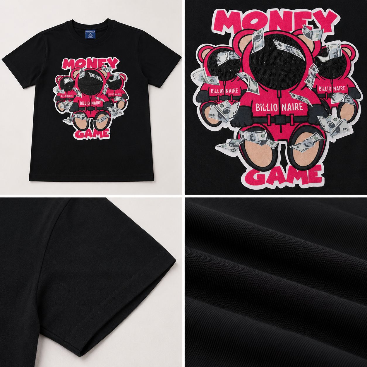 Victorious Kids’ Money Game Bear Graphic T-Shirt – Black