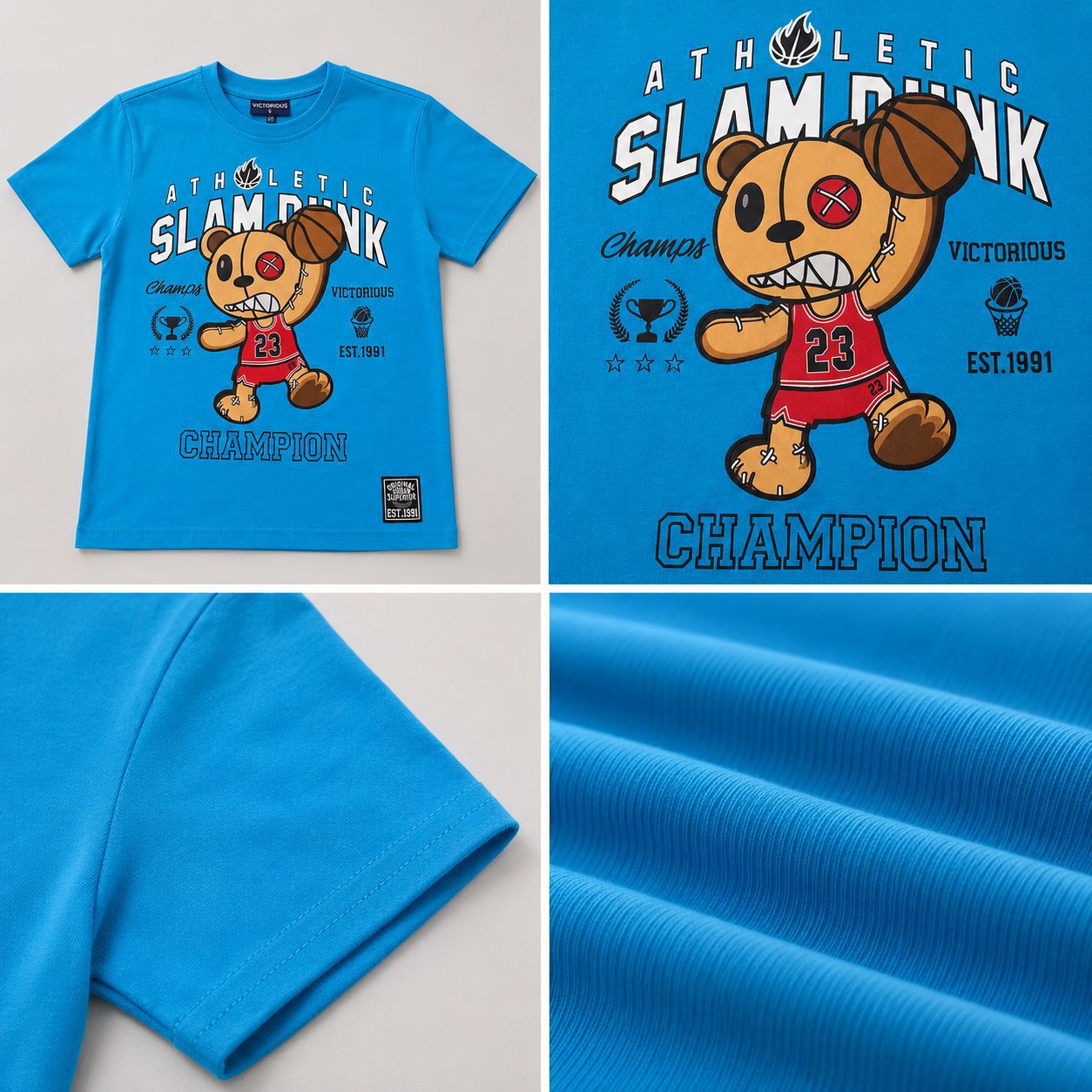 Victorious Kids’ Slam Dunk Bear Graphic T-Shirt – Blue