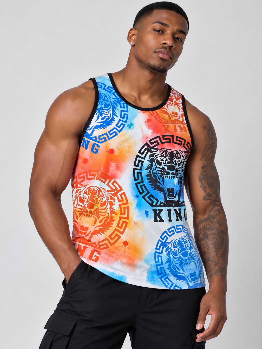 Victorious Men’s Tiger King Graphic Tank Top – Multicolour