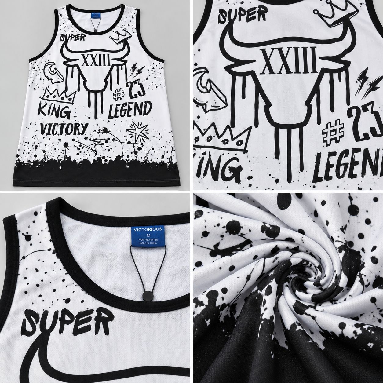 Victorious Men’s King Legend Graphic Tank Top – White & Black