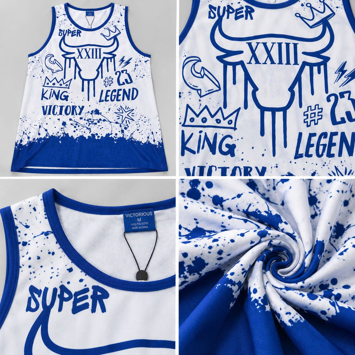 Victorious Men’s King Legend Graphic Tank Top – White & Royal Blue