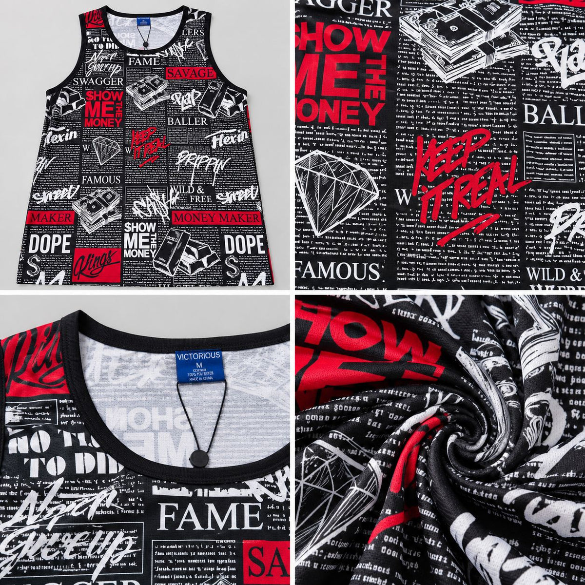 Victorious Men’s Money Maker Newspaper Print Tank Top – Black