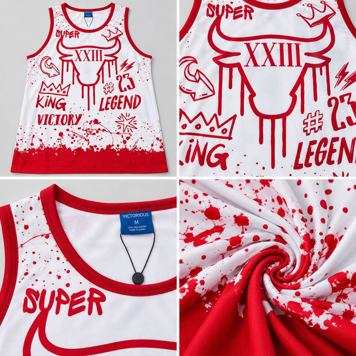 Victorious Men’s King Legend Graphic Tank Top – White & Red
