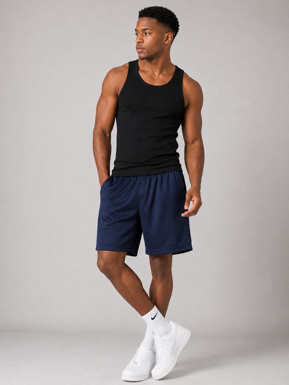 Men’s Plain Mesh Basketball Shorts – Navy Blue
