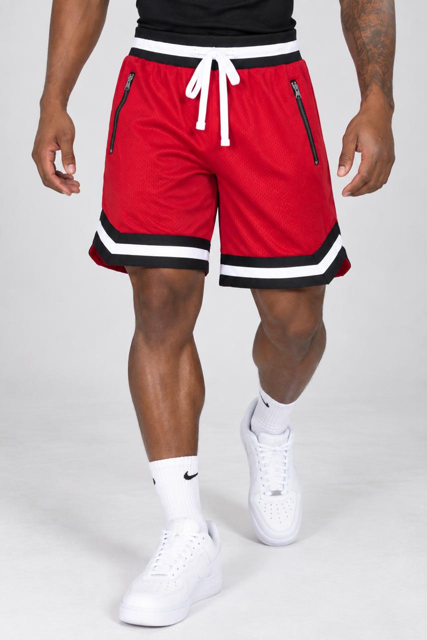 Men’s Striped Mesh Basketball Shorts – Red