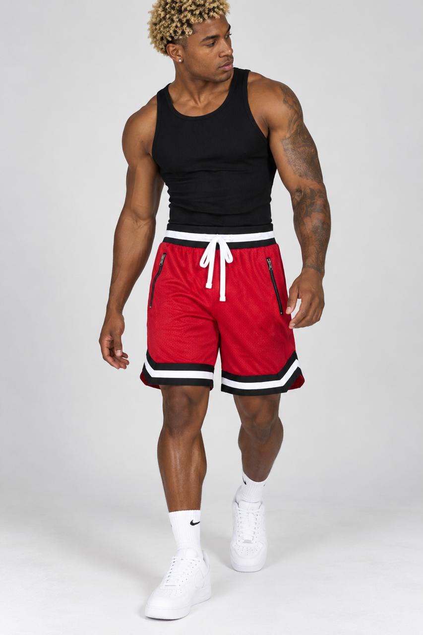 Men’s Striped Mesh Basketball Shorts – Red