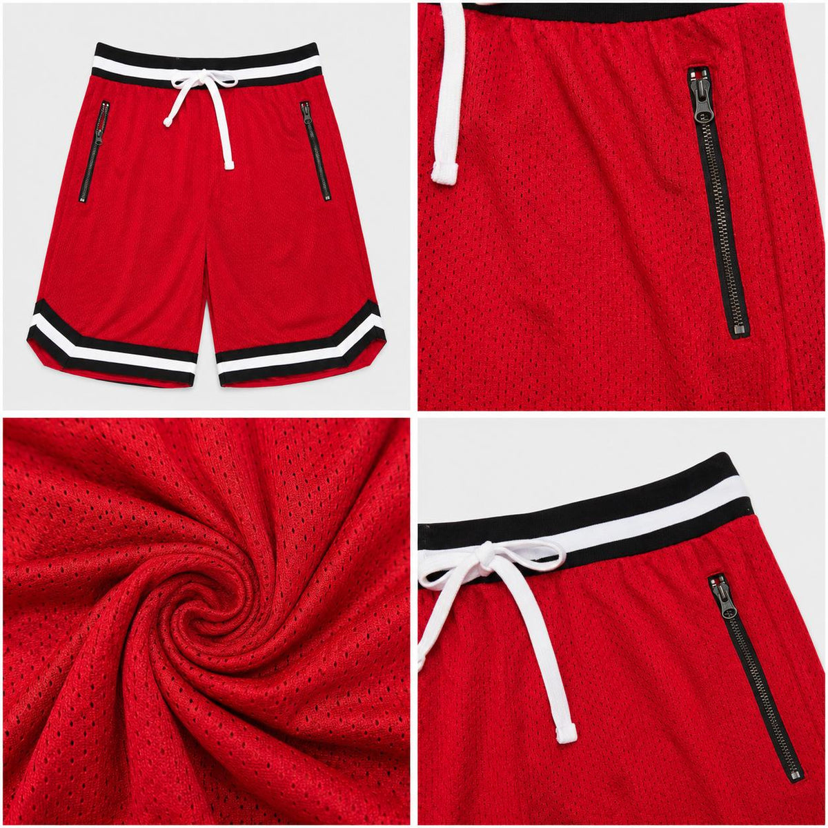 Men’s Striped Mesh Basketball Shorts – Red