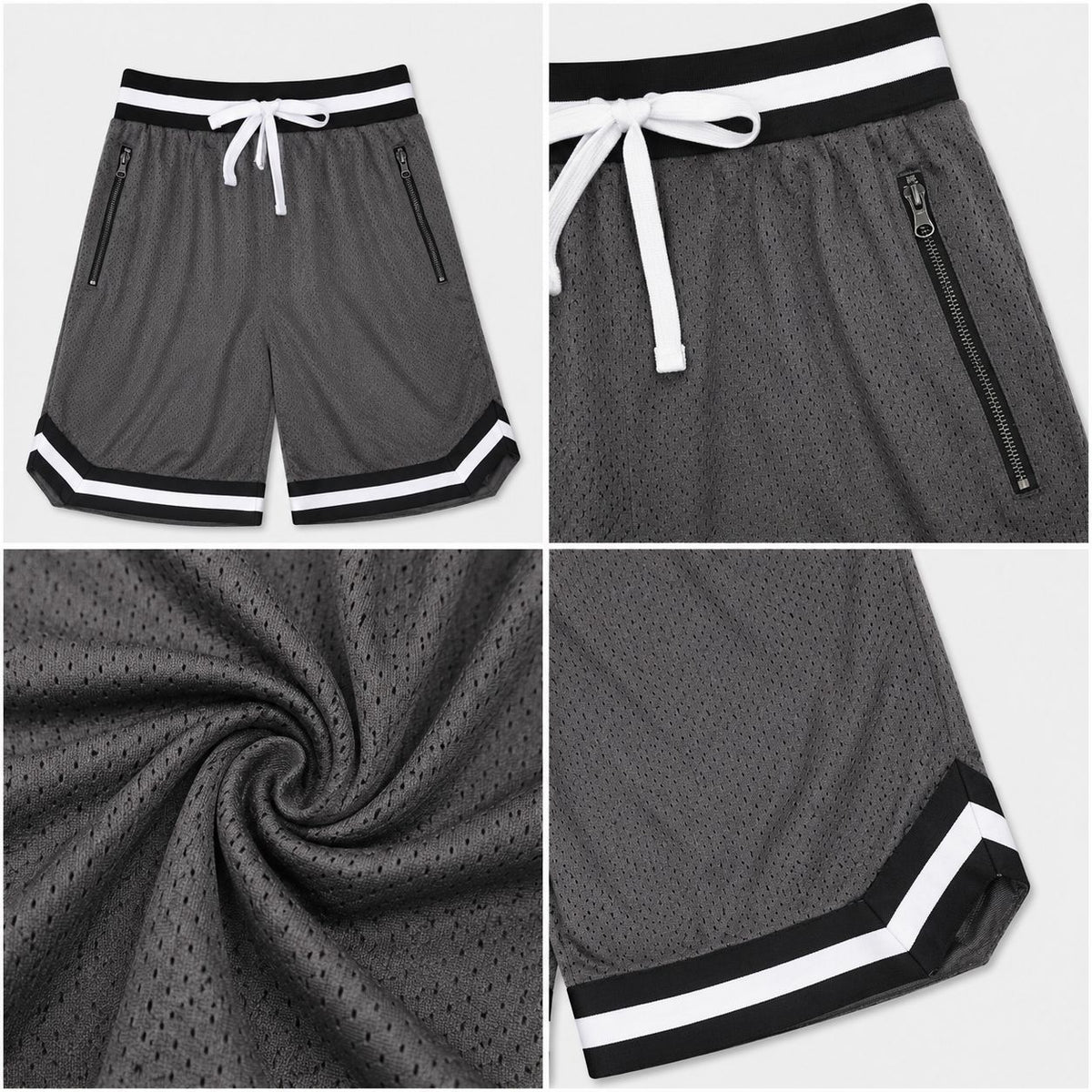 Men’s Striped Mesh Basketball Shorts – Charcoal Grey