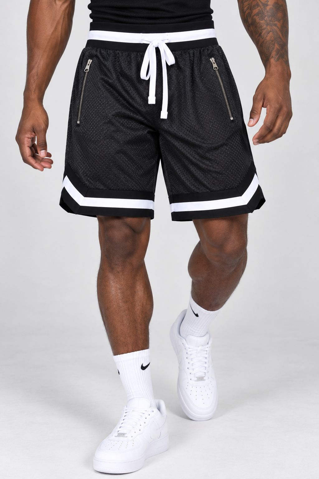 Men’s Striped Mesh Basketball Shorts – Black
