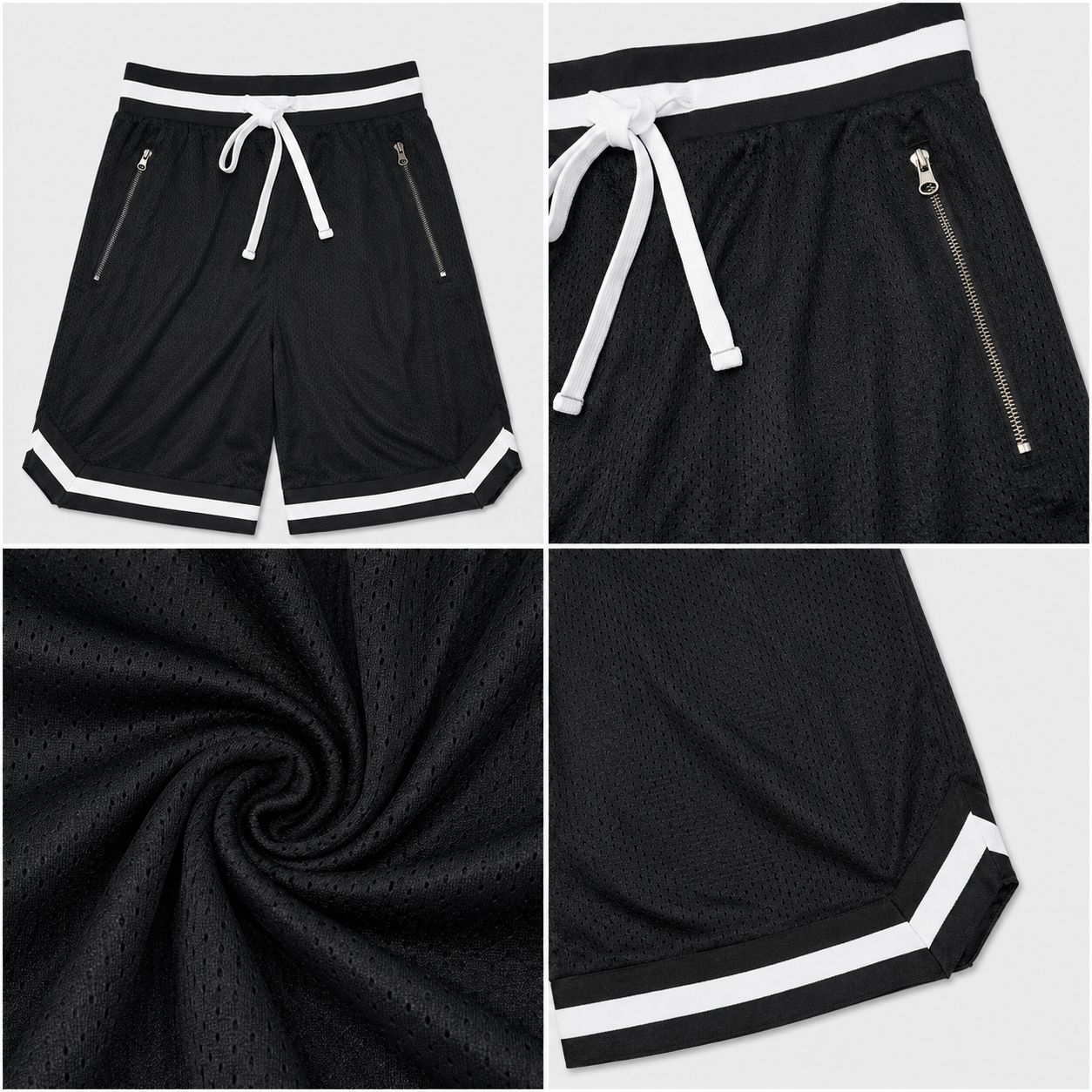 Men’s Striped Mesh Basketball Shorts – Black