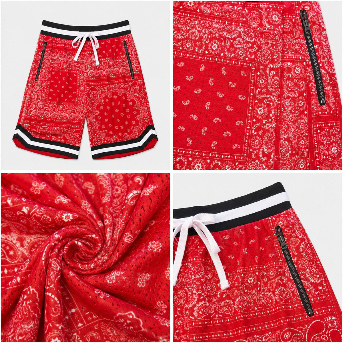 Men’s Bandana Print Mesh Basketball Shorts – Red