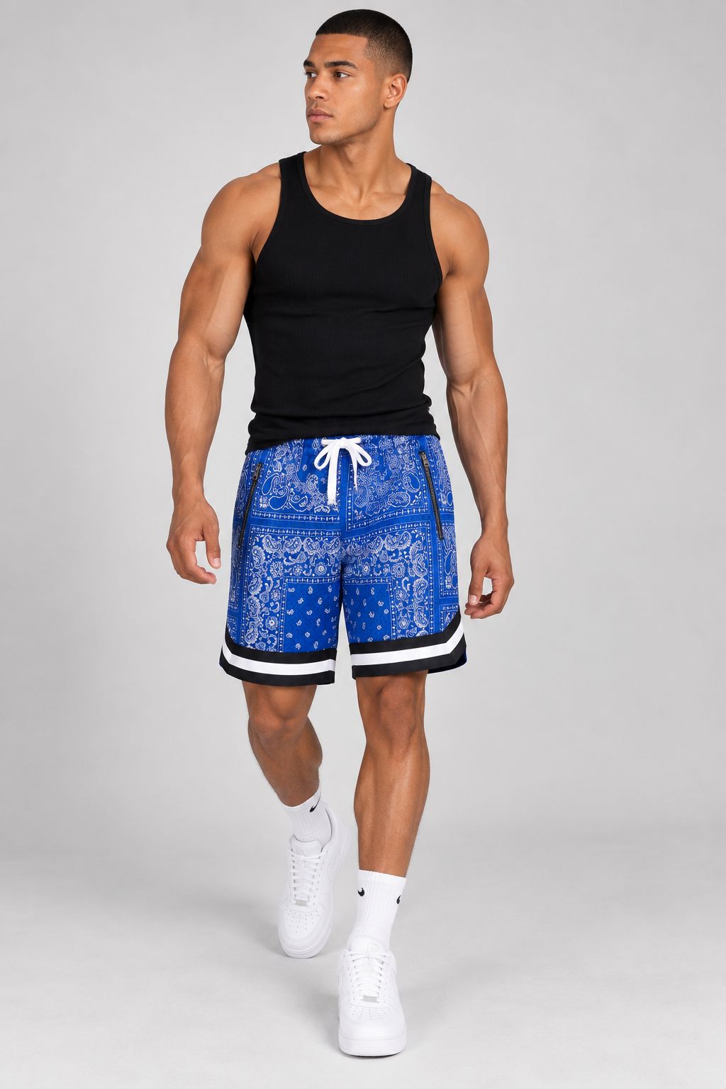 Men’s Bandana Print Mesh Basketball Shorts – Royal Blue