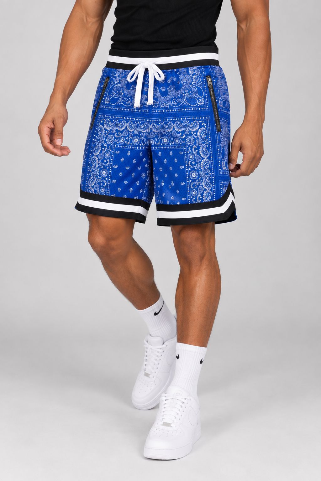 Men’s Bandana Print Mesh Basketball Shorts – Royal Blue
