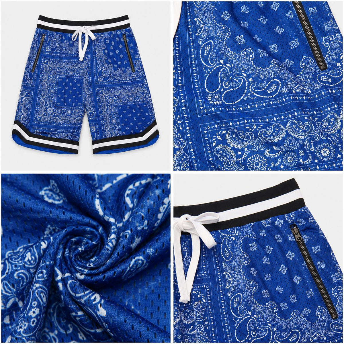Men’s Bandana Print Mesh Basketball Shorts – Royal Blue