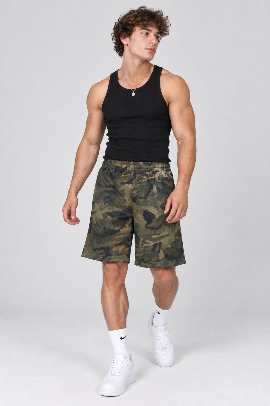 Men’s Camo Mesh Basketball Shorts – Army Green