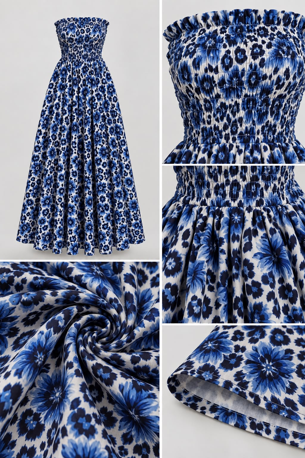 Indigo Bloom Strapless Maxi Dress