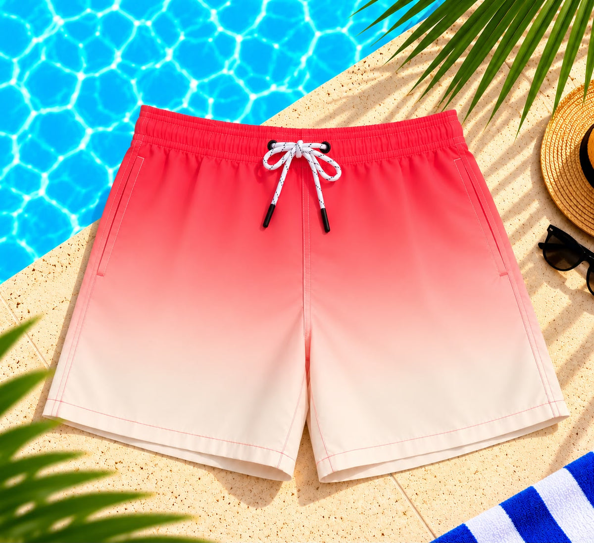 Ombre Drawstring Shorts – Red & Cream