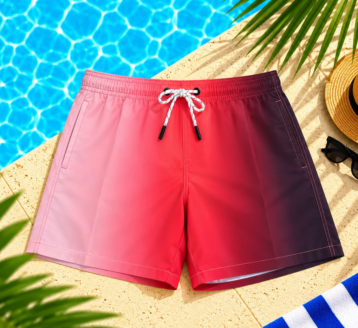Men’s Ombre Beach Shorts – Pink/Red/Burgundy
