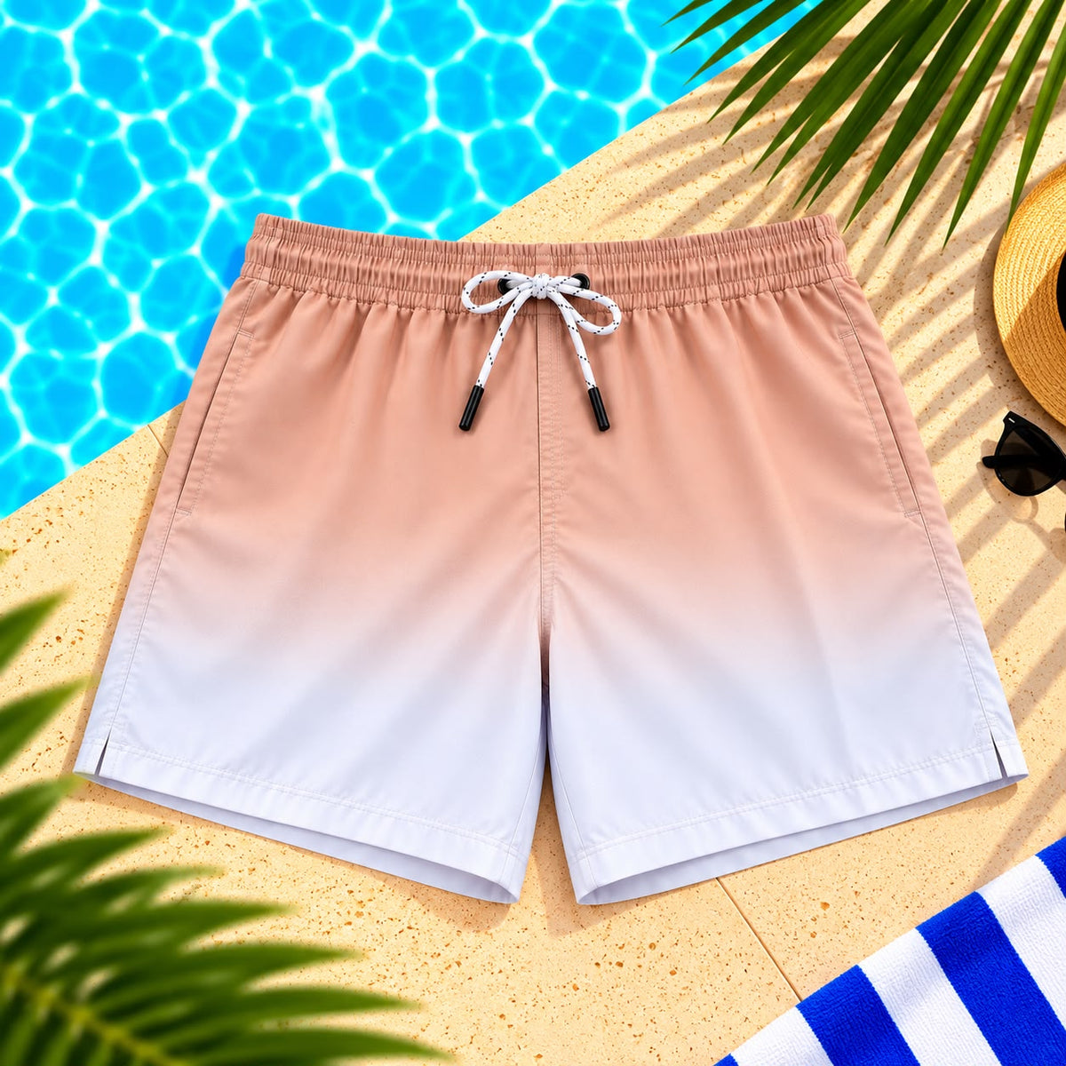 Ombre Drawstring Shorts – Peach & White