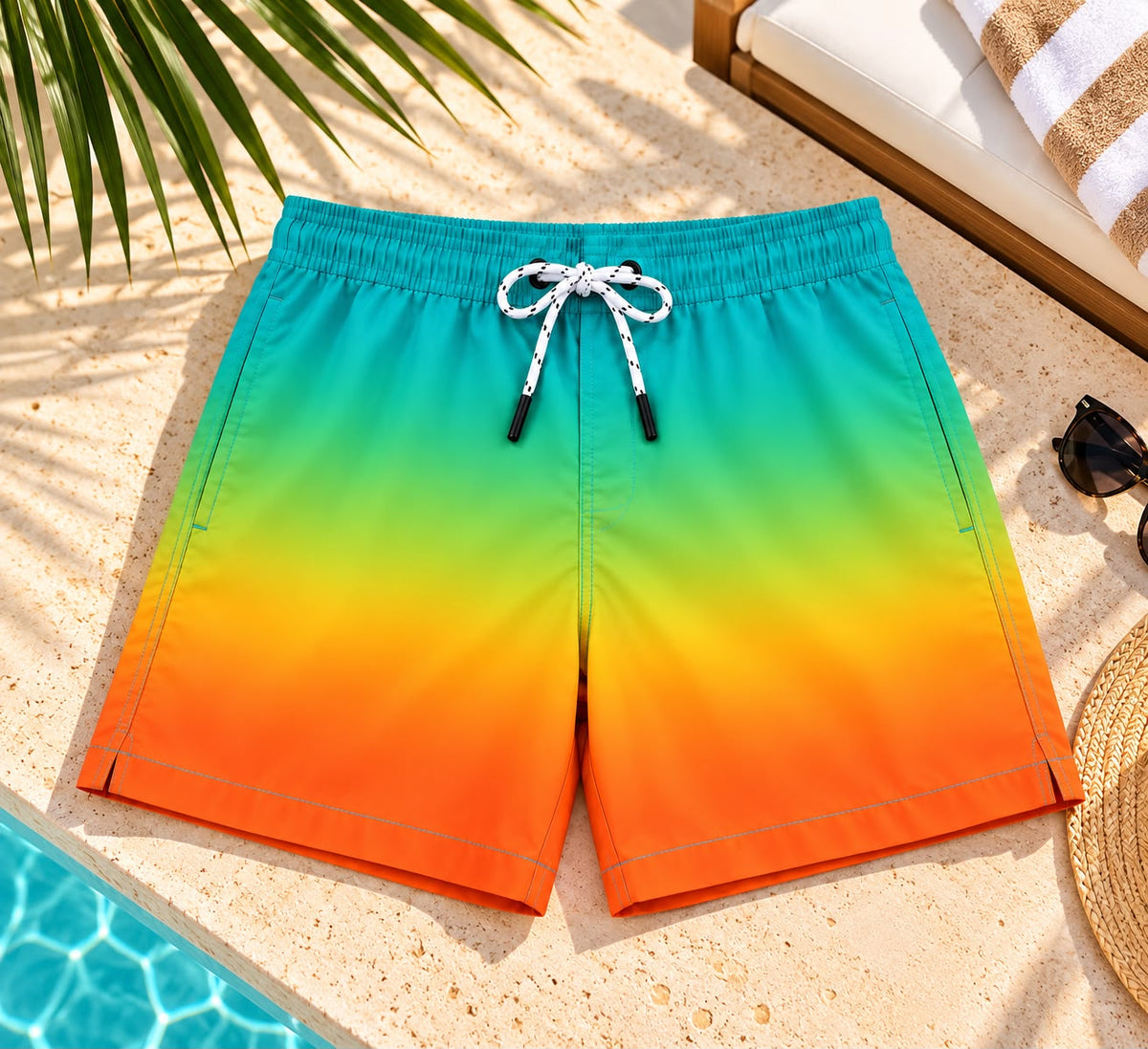 Ombre Drawstring Shorts – Teal & Orange