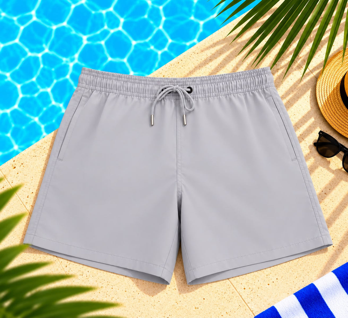 Drawstring Beach Shorts – Light Grey