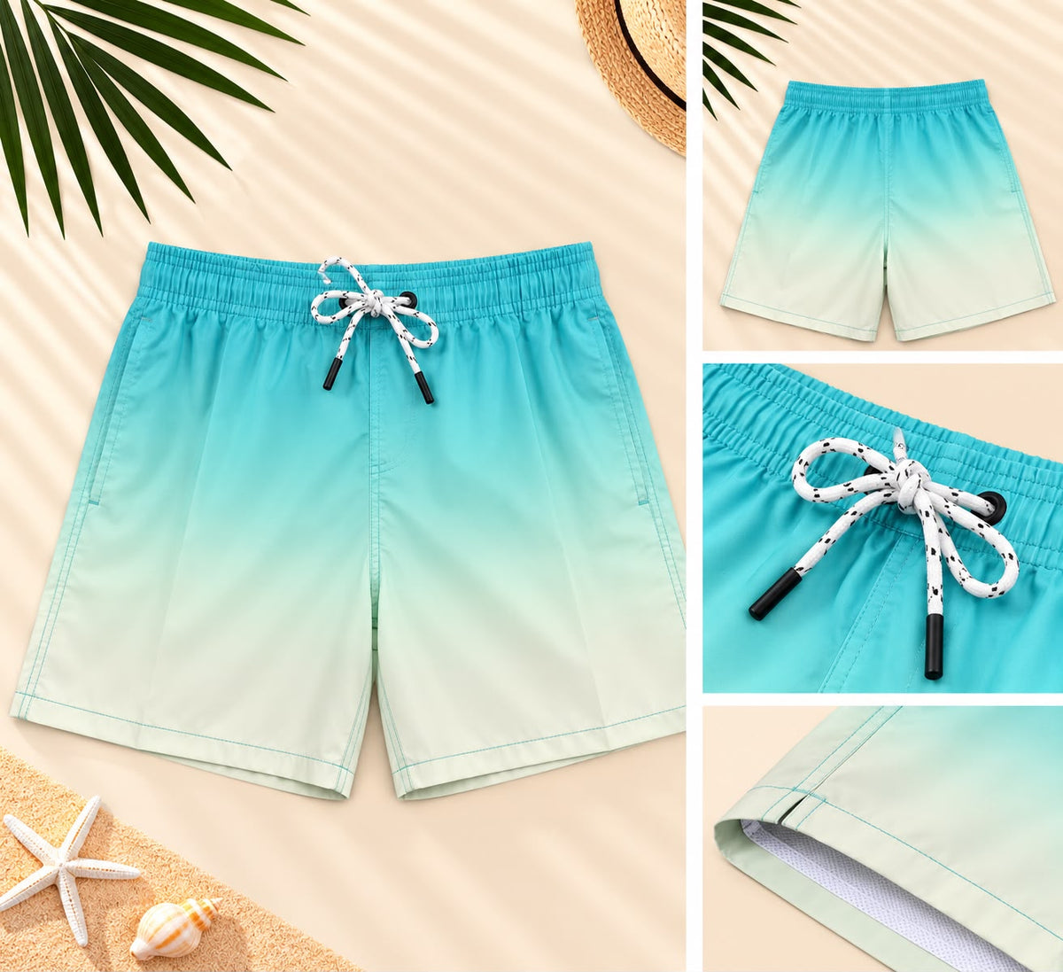 Ombre Beach Shorts – Aqua & White