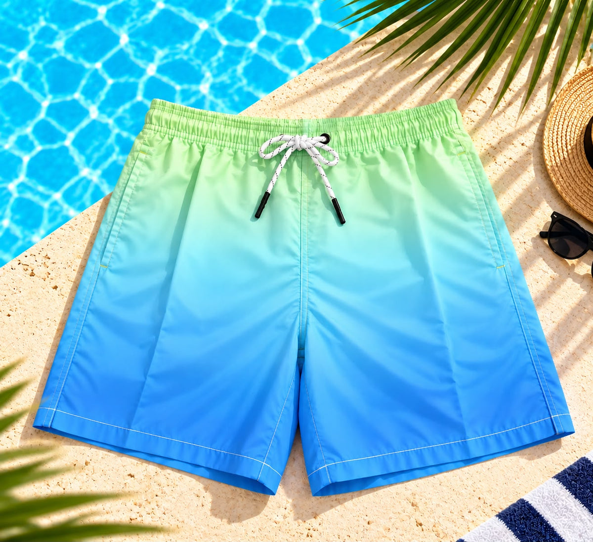 Ombre Beach Shorts – Lime Green & Blue