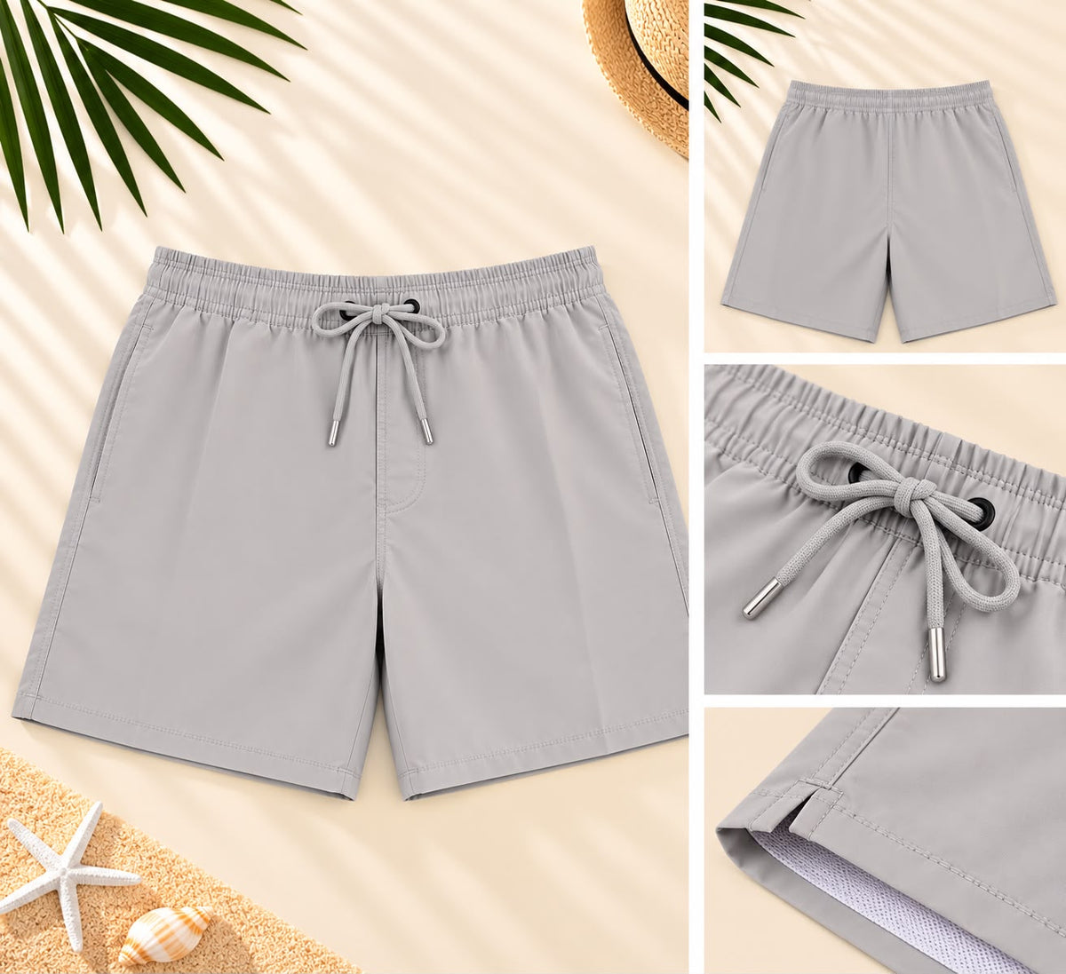 Drawstring Beach Shorts – Light Grey