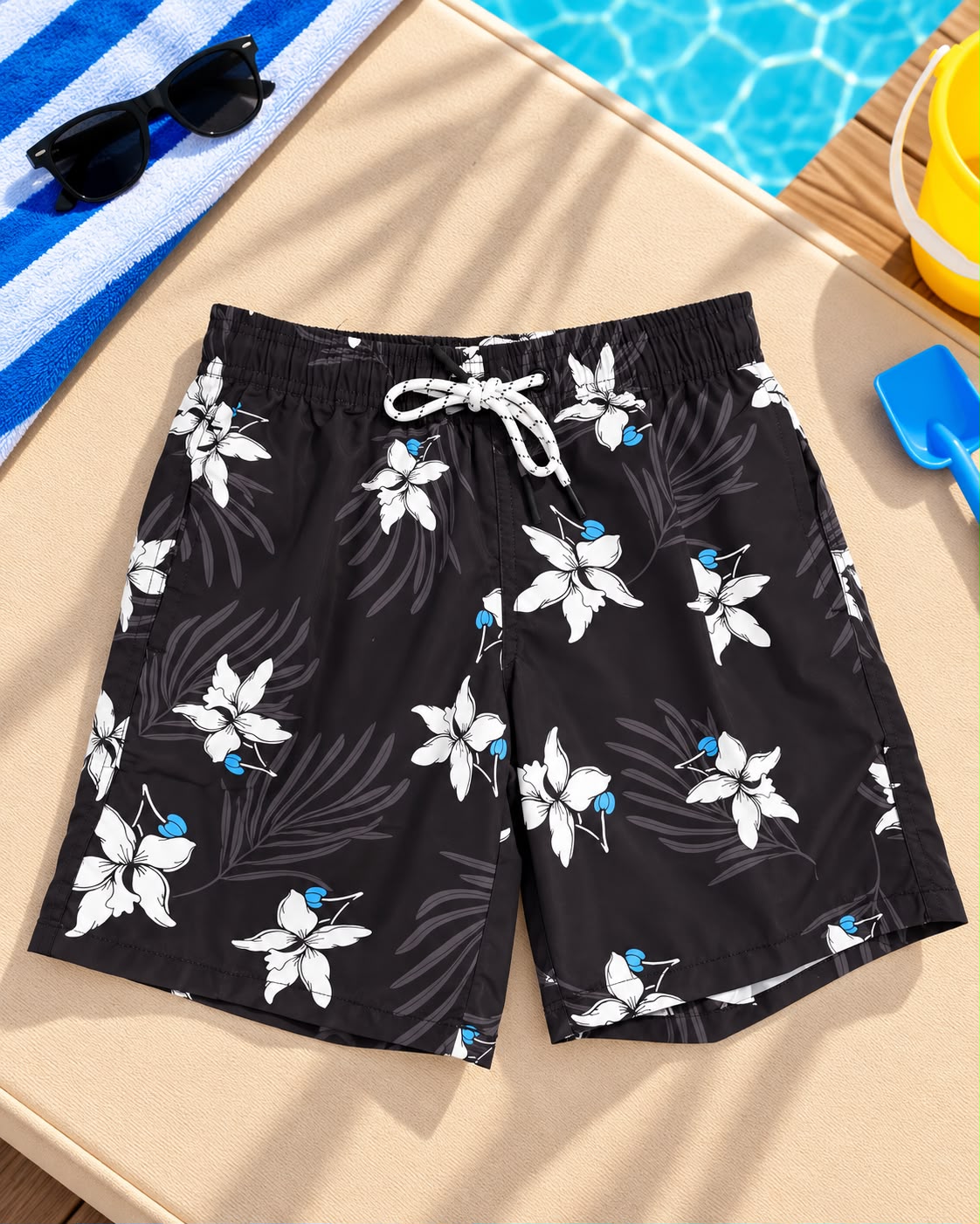Kid's White Flower Beach Short